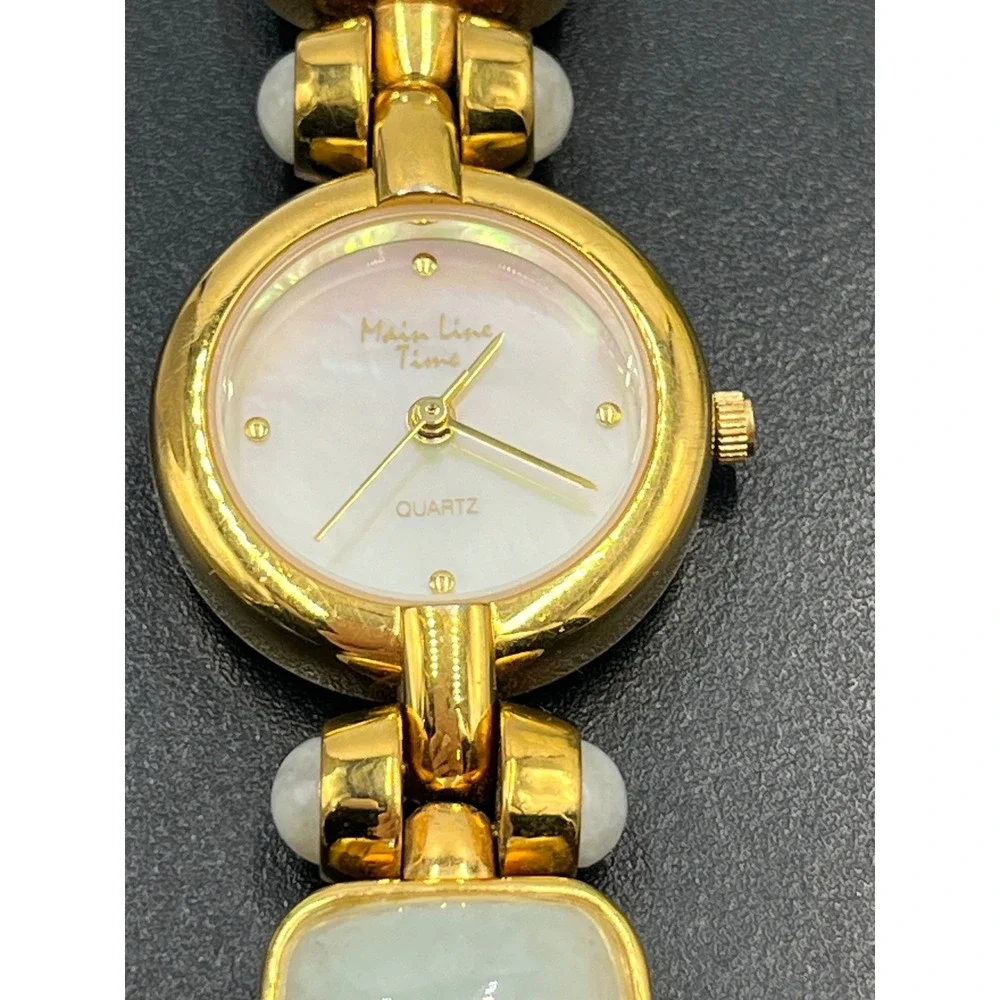 Main Line Time Green‎ Blue Jadeite Stone Mother of Pearl Bracelet wrist Watch